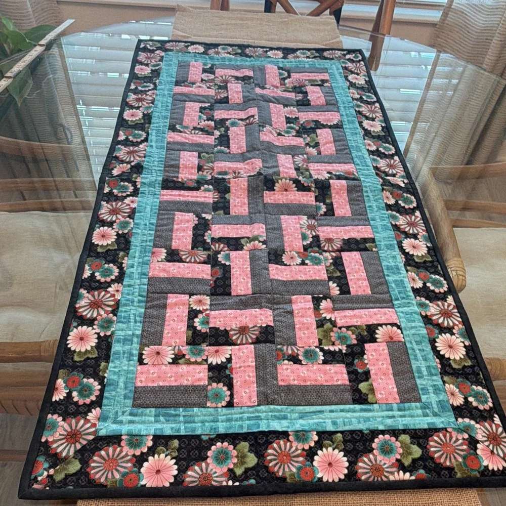 Handmade Quilted Patchwork Floral Table Runner Rectangular Multicolor 36x18